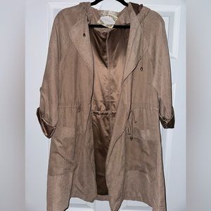 Becool Tan Hooded Utility Jacket Coat Women's Medium Drawstring Roll Tab Sleeves